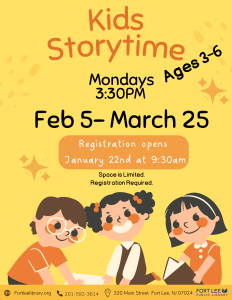 Kids Storytime 3:30PM Mondays Feb 5 - Mar 25